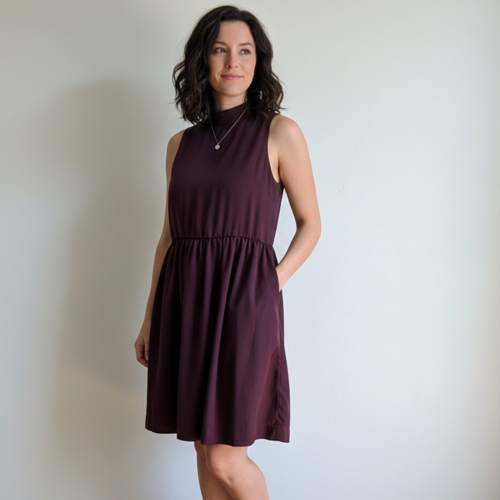 Frank & Oaks Sz L Burgundy Silky Office Casual Dress